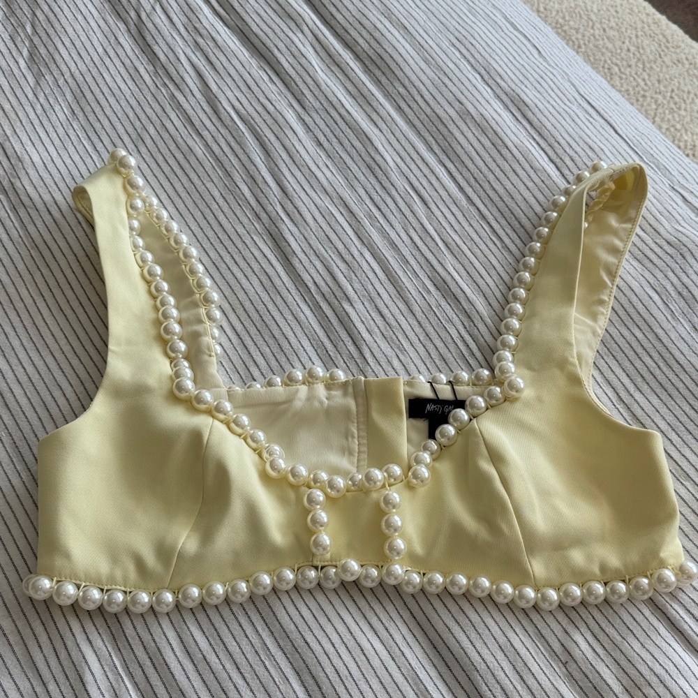 Nasty Gal Light Yellow Pearl Crop Top